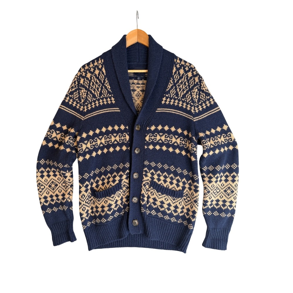 J Crew Fair Isle Shawl Collar Lambswool Cardigan Sweater Mens S Nordic Heritage